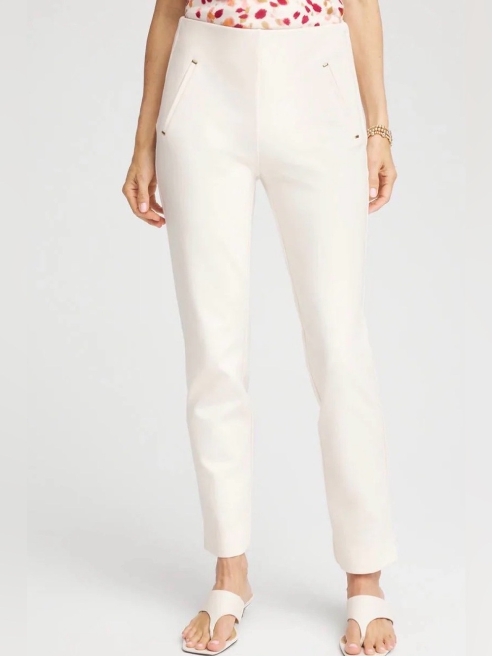 Chico's 3R US 16 Slimming 360 Juliet Trim Detail Ankle Pants Basic English Cream